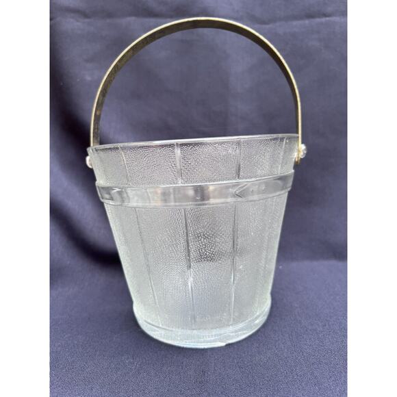 Vintage Glass Ice Bucket with a Hammered Metal Handle and Wooden Bucket Design - Picture 2 of 12